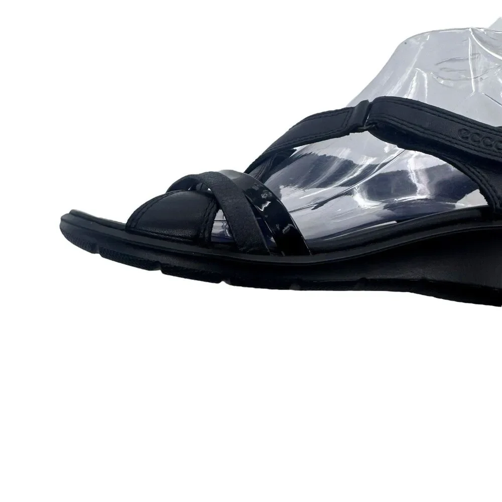 ECCO Womens Size 9/40 Black Leather Easy On Strappy Sandal Fast Shipping